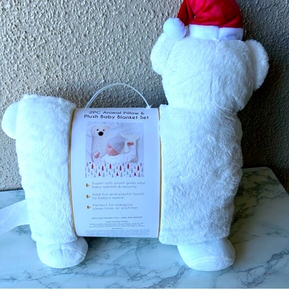 Manhattan kids Baby Blanket with trees and Polar Bear Pillow 2pc Set holiday New - Picture 4 of 6